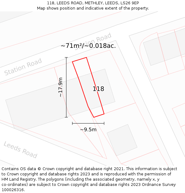 118, LEEDS ROAD, METHLEY, LEEDS, LS26 9EP: Plot and title map