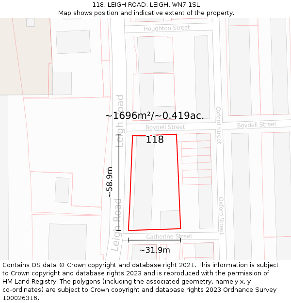 118, LEIGH ROAD, LEIGH, WN7 1SL: Plot and title map
