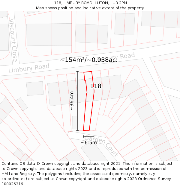 118, LIMBURY ROAD, LUTON, LU3 2PN: Plot and title map