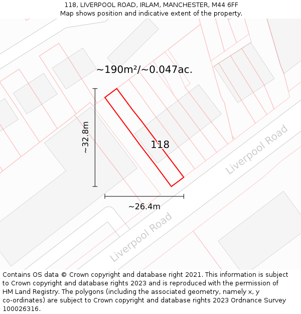 118, LIVERPOOL ROAD, IRLAM, MANCHESTER, M44 6FF: Plot and title map
