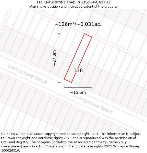 118, LIVINGSTONE ROAD, GILLINGHAM, ME7 2EJ: Plot and title map