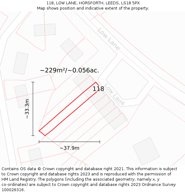 118, LOW LANE, HORSFORTH, LEEDS, LS18 5PX: Plot and title map