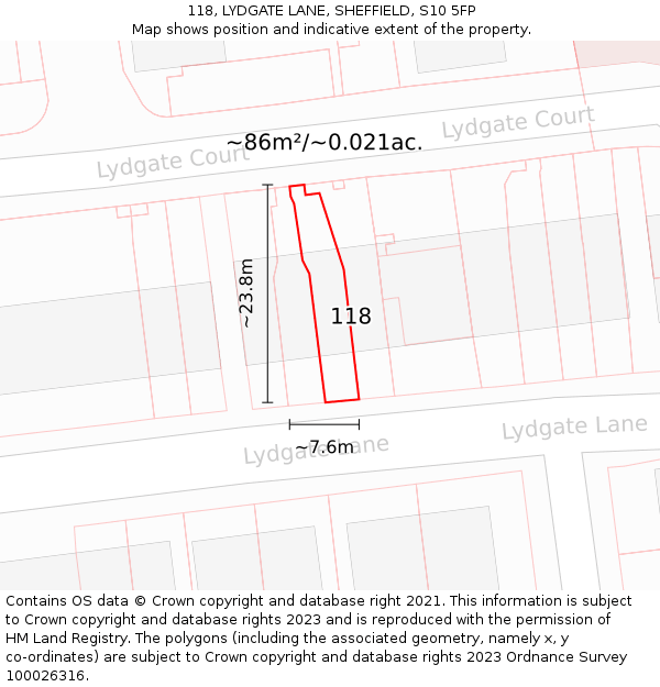 118, LYDGATE LANE, SHEFFIELD, S10 5FP: Plot and title map