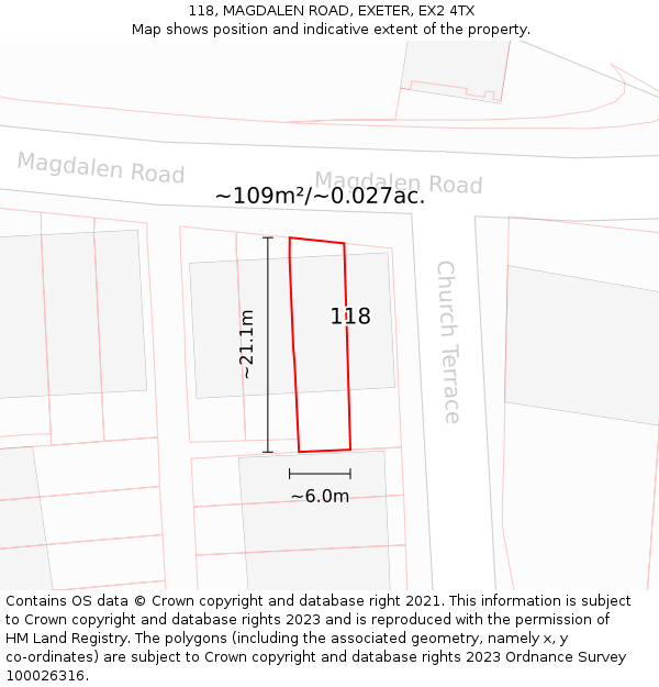 118, MAGDALEN ROAD, EXETER, EX2 4TX: Plot and title map