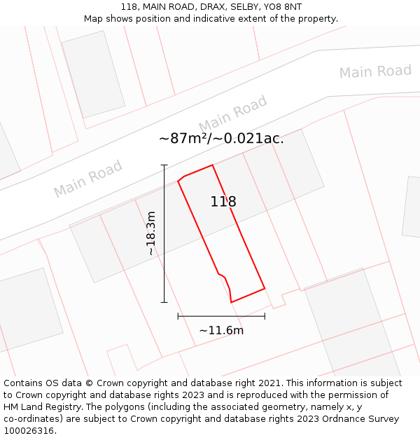 118, MAIN ROAD, DRAX, SELBY, YO8 8NT: Plot and title map