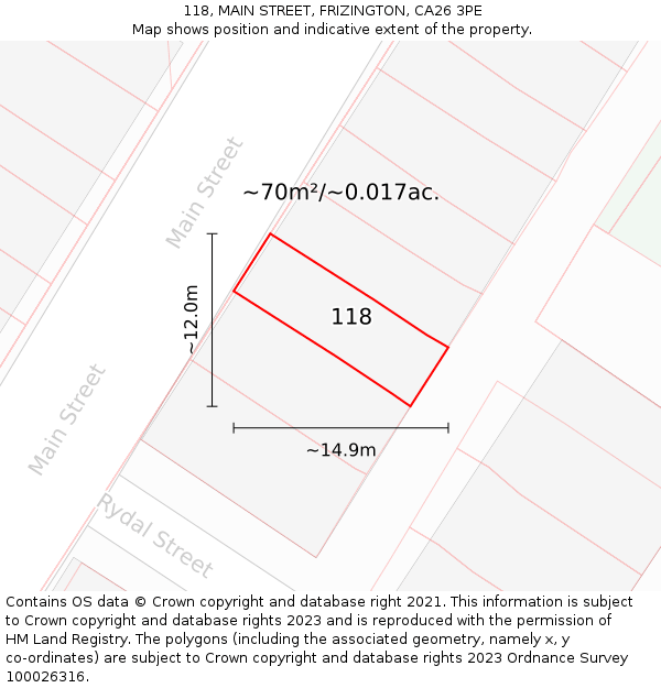 118, MAIN STREET, FRIZINGTON, CA26 3PE: Plot and title map