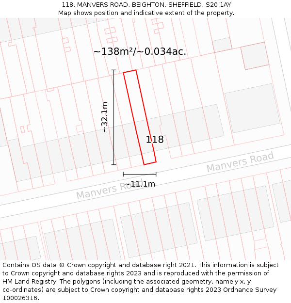 118, MANVERS ROAD, BEIGHTON, SHEFFIELD, S20 1AY: Plot and title map