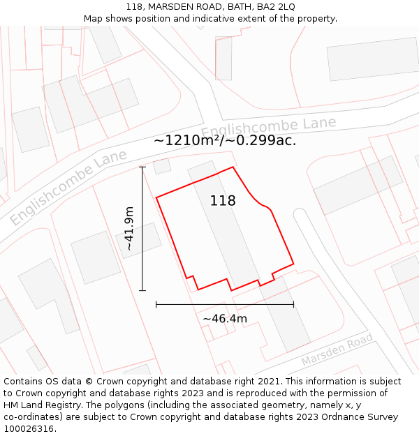 118, MARSDEN ROAD, BATH, BA2 2LQ: Plot and title map