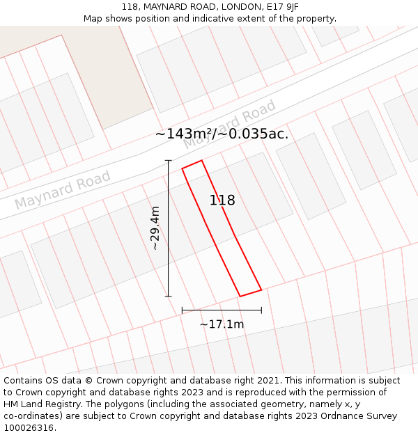 118, MAYNARD ROAD, LONDON, E17 9JF: Plot and title map