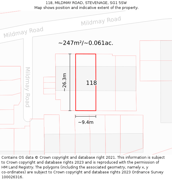 118, MILDMAY ROAD, STEVENAGE, SG1 5SW: Plot and title map
