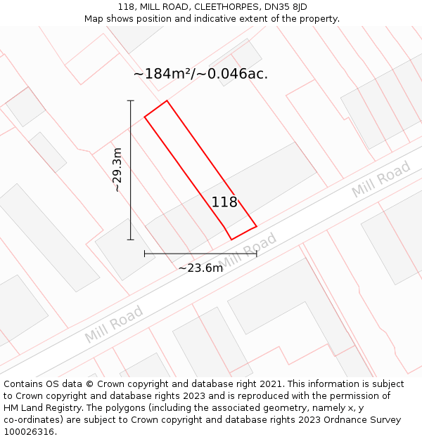 118, MILL ROAD, CLEETHORPES, DN35 8JD: Plot and title map
