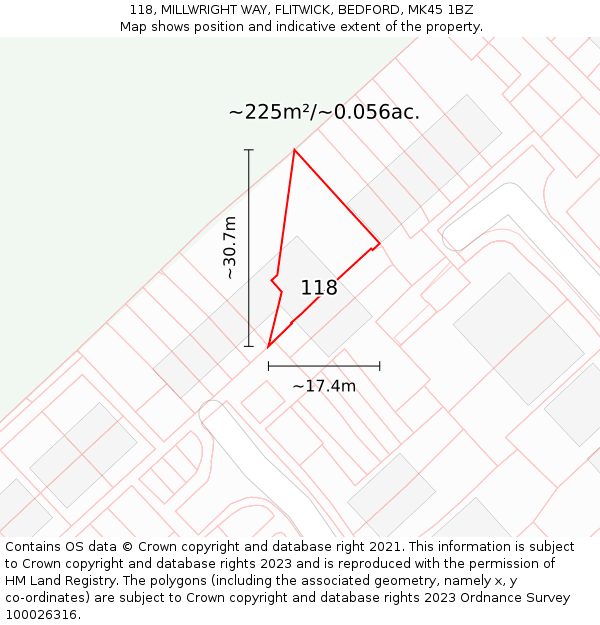 118, MILLWRIGHT WAY, FLITWICK, BEDFORD, MK45 1BZ: Plot and title map