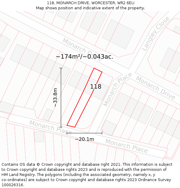 118, MONARCH DRIVE, WORCESTER, WR2 6EU: Plot and title map