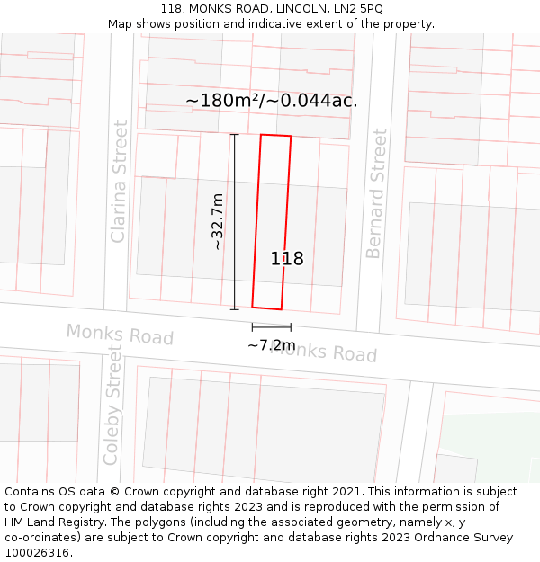 118, MONKS ROAD, LINCOLN, LN2 5PQ: Plot and title map