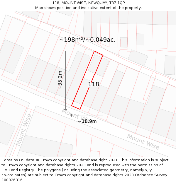 118, MOUNT WISE, NEWQUAY, TR7 1QP: Plot and title map