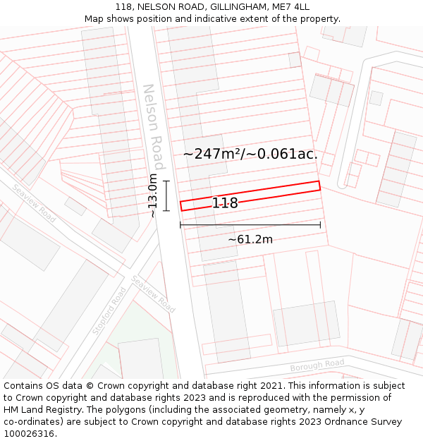 118, NELSON ROAD, GILLINGHAM, ME7 4LL: Plot and title map