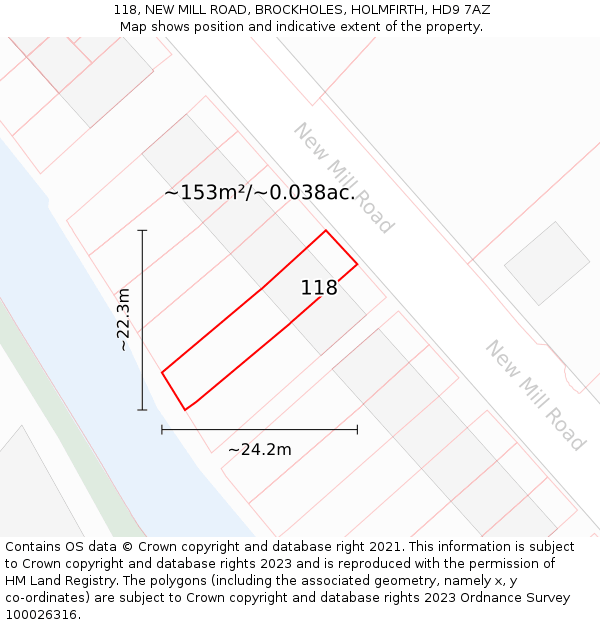 118, NEW MILL ROAD, BROCKHOLES, HOLMFIRTH, HD9 7AZ: Plot and title map