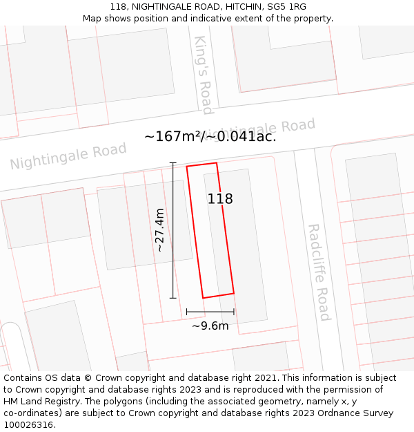 118, NIGHTINGALE ROAD, HITCHIN, SG5 1RG: Plot and title map