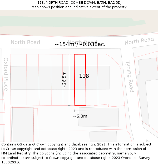 118, NORTH ROAD, COMBE DOWN, BATH, BA2 5DJ: Plot and title map