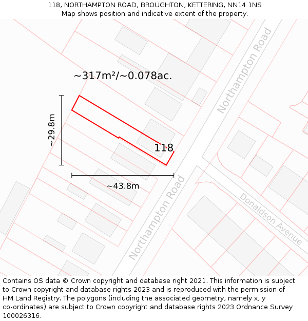 118, NORTHAMPTON ROAD, BROUGHTON, KETTERING, NN14 1NS: Plot and title map