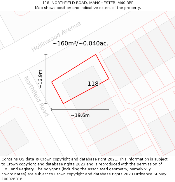 118, NORTHFIELD ROAD, MANCHESTER, M40 3RP: Plot and title map