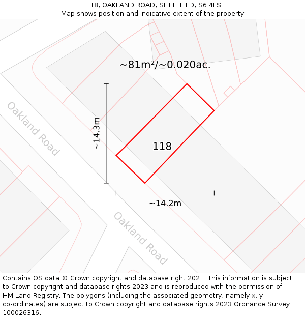 118, OAKLAND ROAD, SHEFFIELD, S6 4LS: Plot and title map