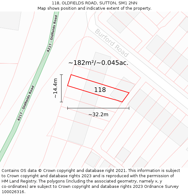 118, OLDFIELDS ROAD, SUTTON, SM1 2NN: Plot and title map
