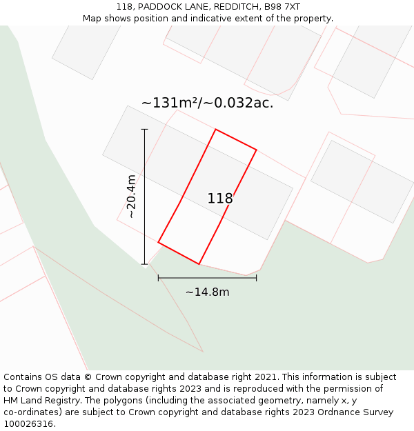 118, PADDOCK LANE, REDDITCH, B98 7XT: Plot and title map