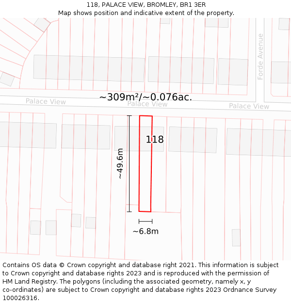 118, PALACE VIEW, BROMLEY, BR1 3ER: Plot and title map