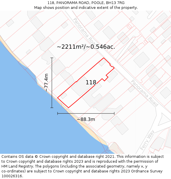 118, PANORAMA ROAD, POOLE, BH13 7RG: Plot and title map