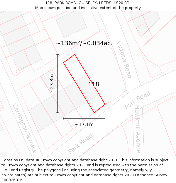118, PARK ROAD, GUISELEY, LEEDS, LS20 8DL: Plot and title map