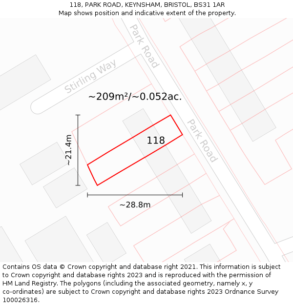 118, PARK ROAD, KEYNSHAM, BRISTOL, BS31 1AR: Plot and title map