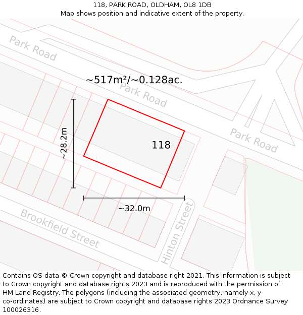 118, PARK ROAD, OLDHAM, OL8 1DB: Plot and title map