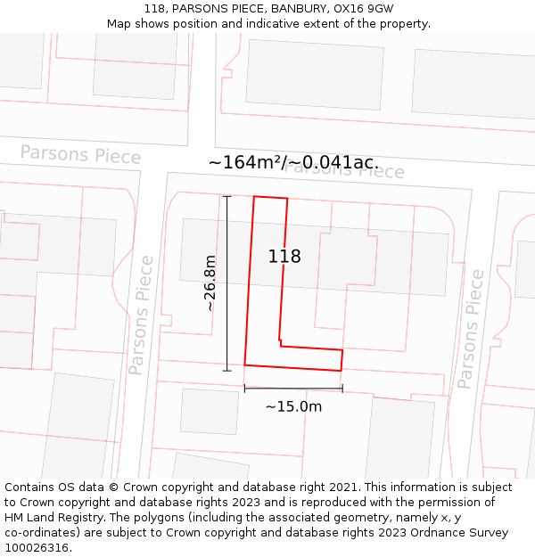 118, PARSONS PIECE, BANBURY, OX16 9GW: Plot and title map