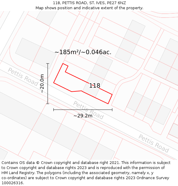 118, PETTIS ROAD, ST. IVES, PE27 6NZ: Plot and title map