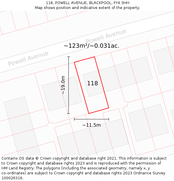 118, POWELL AVENUE, BLACKPOOL, FY4 3HH: Plot and title map