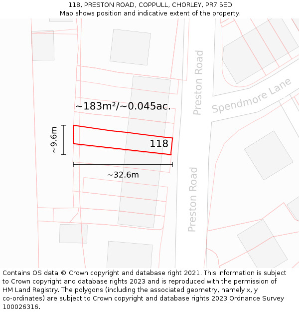 118, PRESTON ROAD, COPPULL, CHORLEY, PR7 5ED: Plot and title map