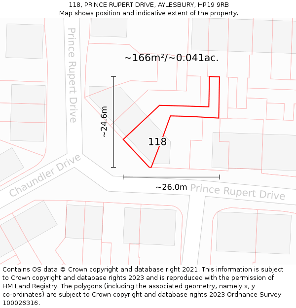118, PRINCE RUPERT DRIVE, AYLESBURY, HP19 9RB: Plot and title map