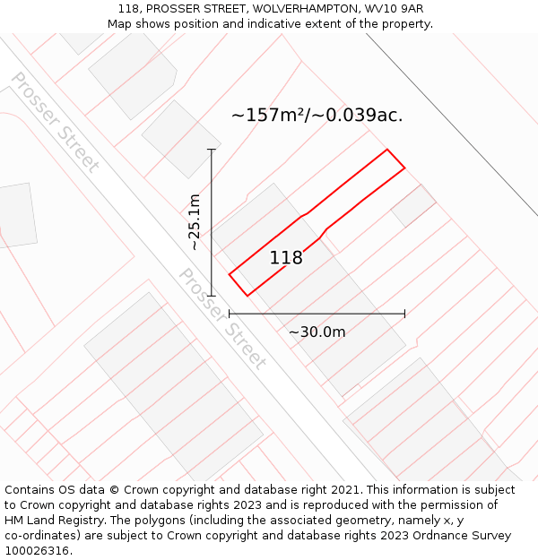 118, PROSSER STREET, WOLVERHAMPTON, WV10 9AR: Plot and title map