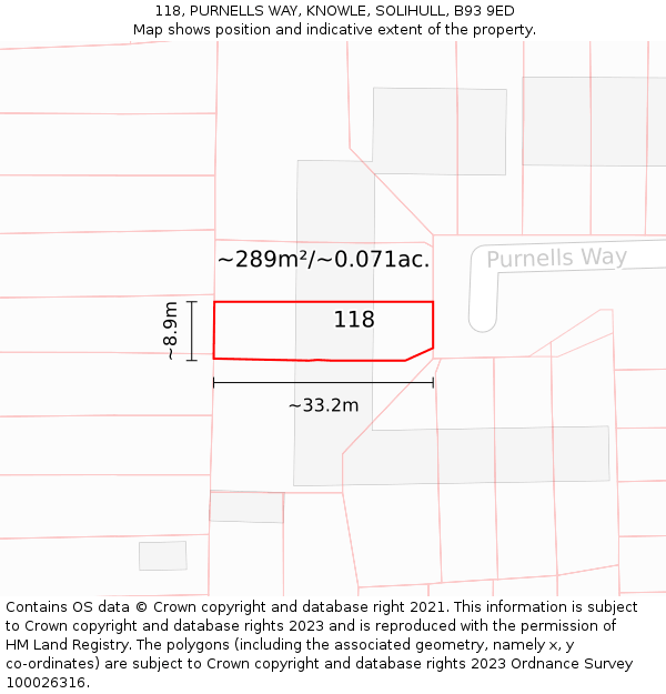 118, PURNELLS WAY, KNOWLE, SOLIHULL, B93 9ED: Plot and title map