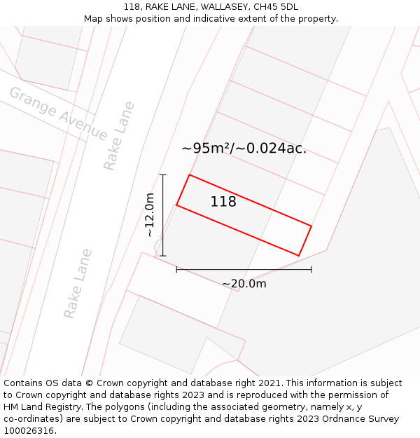 118, RAKE LANE, WALLASEY, CH45 5DL: Plot and title map
