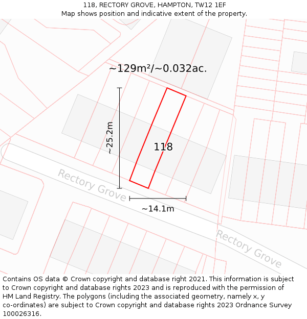 118, RECTORY GROVE, HAMPTON, TW12 1EF: Plot and title map