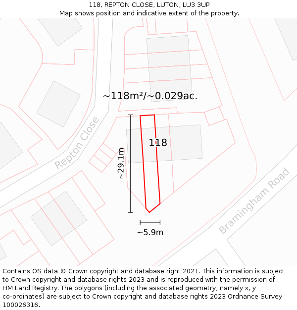 118, REPTON CLOSE, LUTON, LU3 3UP: Plot and title map