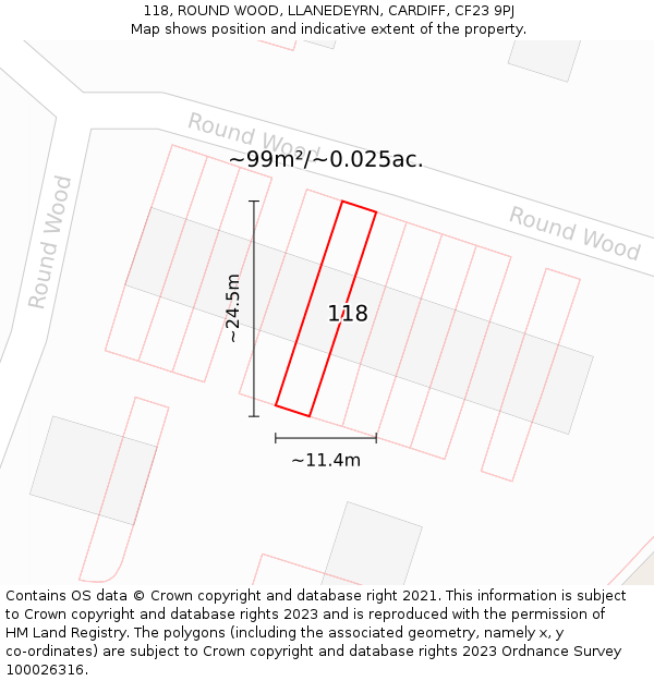 118, ROUND WOOD, LLANEDEYRN, CARDIFF, CF23 9PJ: Plot and title map