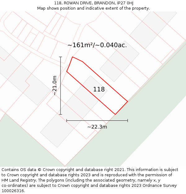 118, ROWAN DRIVE, BRANDON, IP27 0HJ: Plot and title map