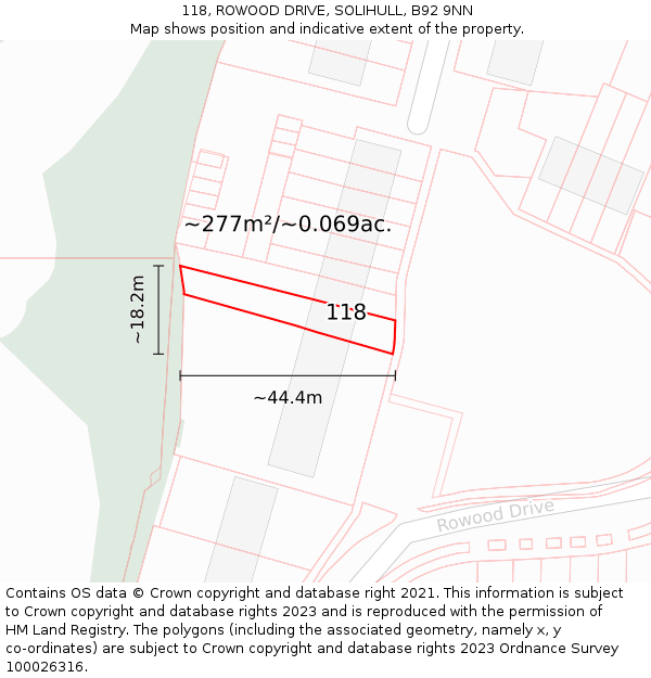 118, ROWOOD DRIVE, SOLIHULL, B92 9NN: Plot and title map
