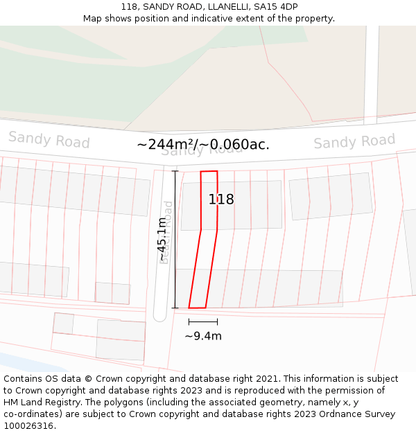 118, SANDY ROAD, LLANELLI, SA15 4DP: Plot and title map