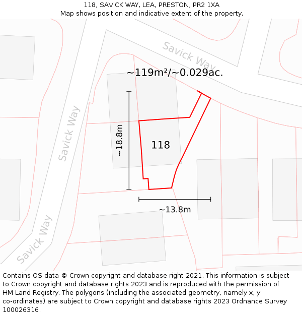 118, SAVICK WAY, LEA, PRESTON, PR2 1XA: Plot and title map