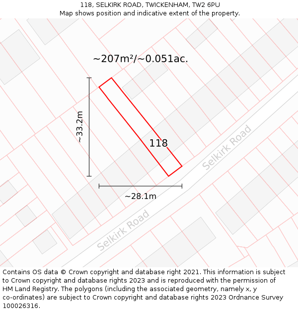 118, SELKIRK ROAD, TWICKENHAM, TW2 6PU: Plot and title map