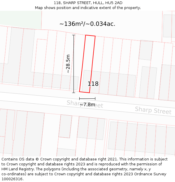 118, SHARP STREET, HULL, HU5 2AD: Plot and title map